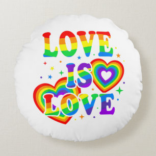 LGBTQ Love is Love Gay Pride LGBT Rainbow Flag Round Pillow