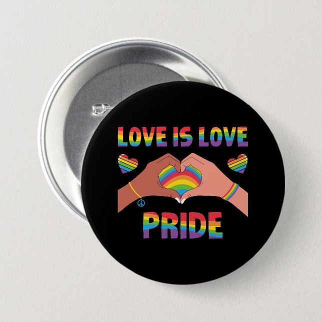 LGBTQ - Love Is Love - Pride 3 Inch Round Button (Front & Back)