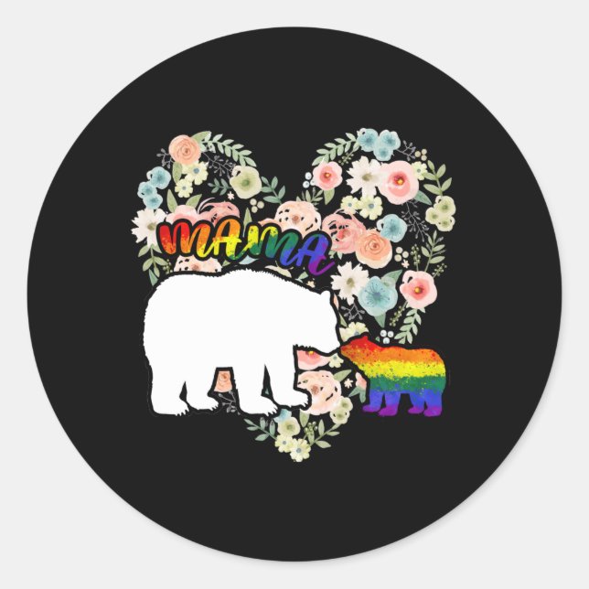 LGBTQ Mama Bear Progress Pride Flag Gay Classic Round Sticker (Front)