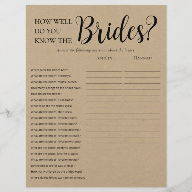 LGBTQ Modern 2 Sided Bridal Shower Games Flyer (Front)