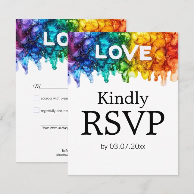 🌈 🐦 LGBTQ Painted With Love wedding  RSVP Card (Front/Back)
