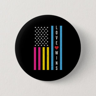 LGBTQ Pansexual Pride Love Wins USA American Flag 2 Inch Round Button
