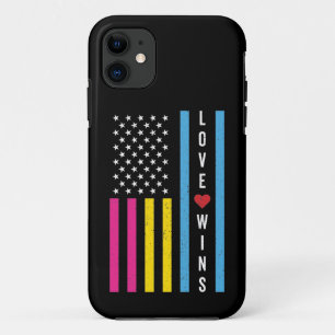 LGBTQ Pansexual Pride Love Wins USA American Flag iPhone 11 Case
