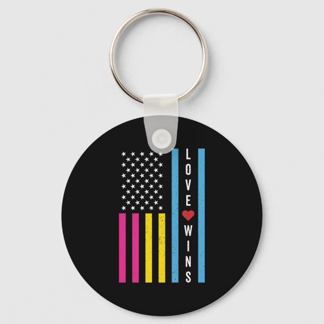 LGBTQ Pansexual Pride Love Wins USA American Flag Keychain (Front)