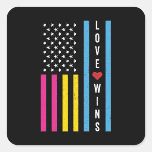LGBTQ Pansexual Pride Love Wins USA American Flag Square Sticker