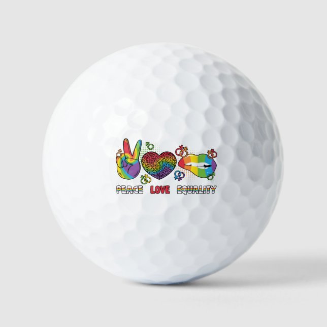 LGBTQ - Peace, Love, Equality - Rainbow Colours Golf Balls (Front)