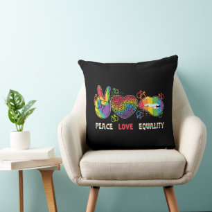 LGBTQ - Peace, Love, Equality - Rainbow Colours Throw Pillow