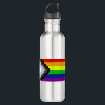 LGBTQ  Pride 710 Ml Water Bottle<br><div class="desc">The "Progress" variation of the Rainbow flag adds a chevron along the hoist that features black, brown, light blue, pink, and white stripes to bring those communities (marginalized people of colour, trans individuals, and those living with HIV/AIDS and those who have been lost) to the forefront; "the arrow points to...</div>