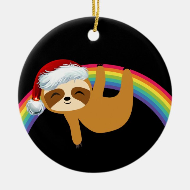 Lgbtq Pride Christmas Sloth Ceramic Ornament (Front)