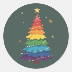 LGBTQ Pride Christmas Tree Rainbow Holiday Festive Classic Round Sticker