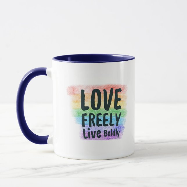 LGBTQ+ Pride Coffee Mug Vibrant Rainbow Love Cup (Left)
