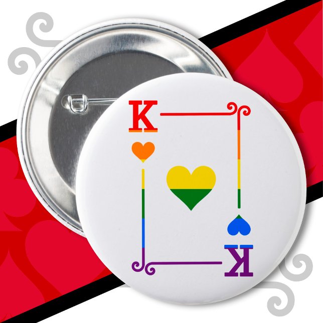 LGBTQ Pride Flag Playing Cards King Card Hearts 2 Inch Round Button (Creator Uploaded)