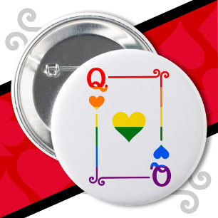LGBTQ Pride Flag Playing Cards Queen Card Hearts 2 Inch Round Button