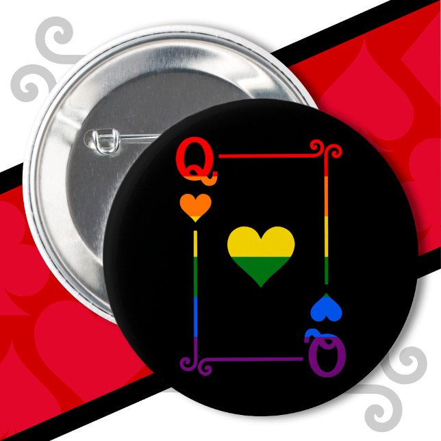 LGBTQ Pride Flag Playing Cards Queen Card Hearts 2 Inch Round Button (Creator Uploaded)
