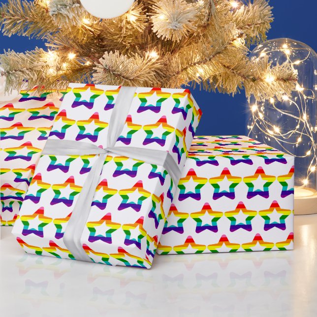 LGBTQ Pride Flag Rainbow Christmas Stars Wrapping Paper (Holidays)