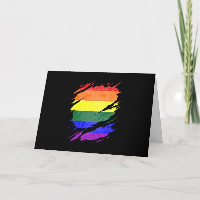 LGBTQ Pride Flag Ripped Reveal Card (Front)