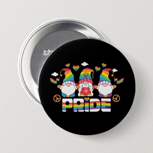 LGBTQ - Pride - Garden Gnome - Rainbow Colour 3 Inch Round Button (Front & Back)