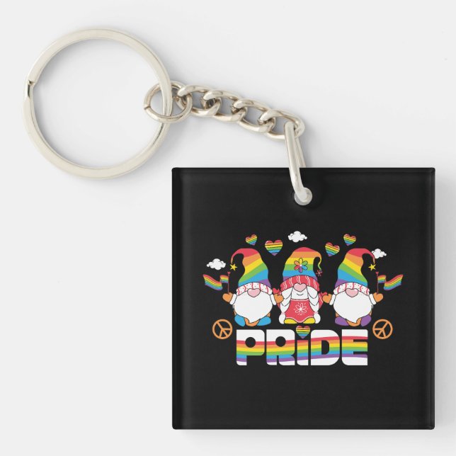 LGBTQ - Pride - Garden Gnome - Rainbow Colour Keychain (Front)