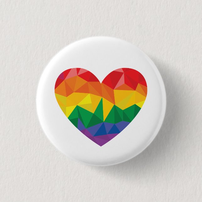 LGBTQ+ Pride Geometric Heart Rainbow 1 Inch Round Button (Front)