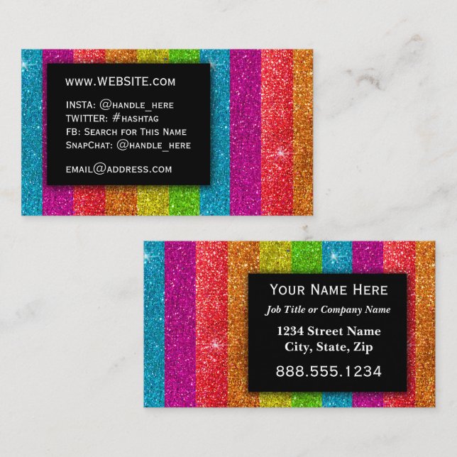 LGBTQ Pride Glitter Rainbow MakeUp Artist Bling  Business Card (Front/Back)