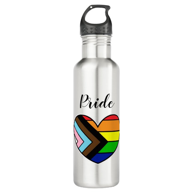 LGBTQ+ Pride  Heart Stainless Steel Water Bottle (Front)