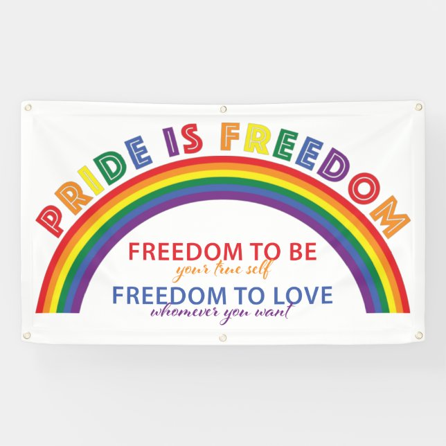 LGBTQ Pride is Freedom Rainbow White Background Banner (Horizontal)