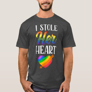 Lgbtq Pride Matching Couple Rainbow Bi Engagement  T-Shirt