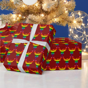 LGBTQ Pride Rainbow Christmas Cute Reindeer Head Wrapping Paper