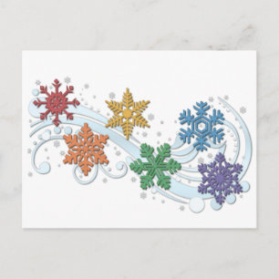 LGBTQ Pride Rainbow Coloured Winter Snowflakes Postcard