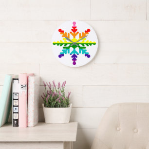 LGBTQ Pride Rainbow Colourful Christmas Snowflake Large Clock
