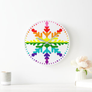 LGBTQ Pride Rainbow Colourful Christmas Snowflake  Large Clock