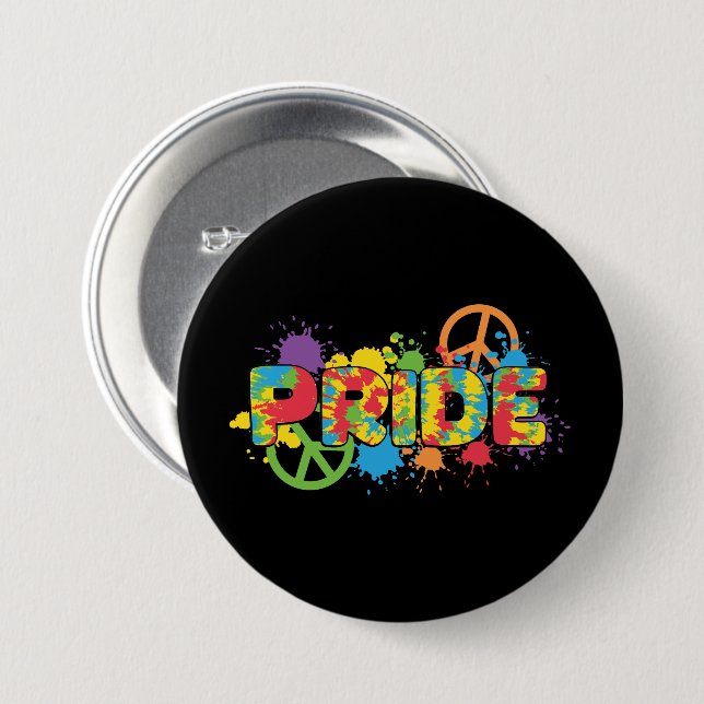 LGBTQ - Pride - Rainbow Colours Paint Splashes 3 Inch Round Button (Front & Back)