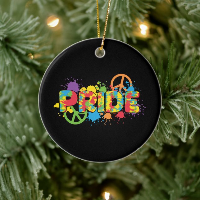 LGBTQ - Pride - Rainbow Colours Paint Splashes Ceramic Ornament (Tree)