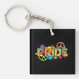 LGBTQ - Pride - Rainbow Colours Paint Splashes Keychain