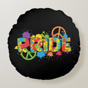 LGBTQ - Pride - Rainbow Colours Paint Splashes Round Pillow