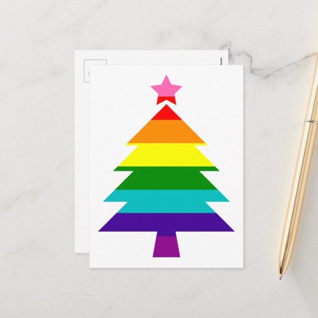 LGBTQ Pride Rainbow Flag Christmas Tree Holiday Postcard (Front/Back In Situ)