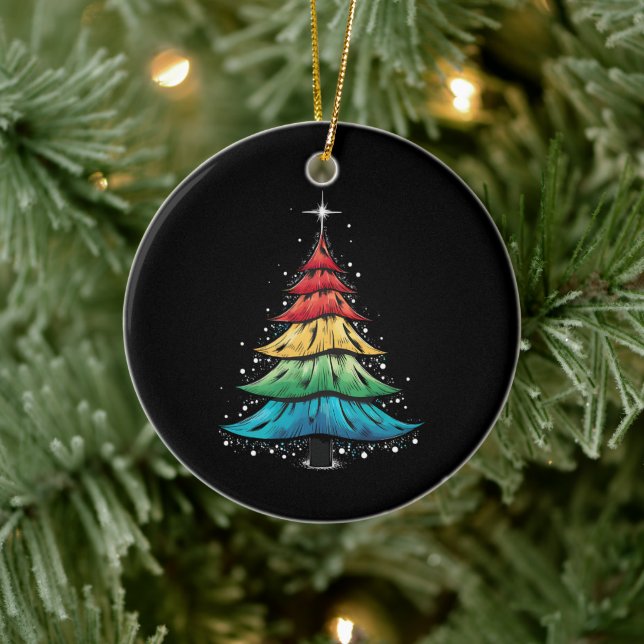 LGBTQ Pride Rainbow Flag Gay Christmas Tree Gifts Ceramic Ornament (Tree)
