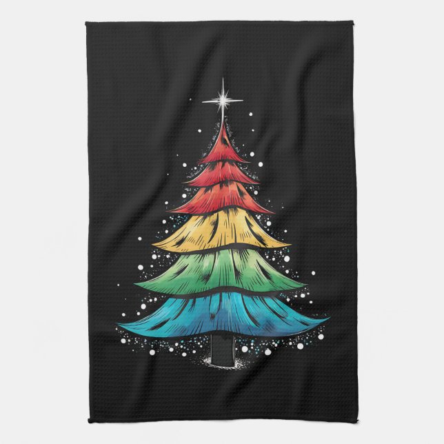 LGBTQ Pride Rainbow Flag Gay Christmas Tree Gifts Kitchen Towel (Vertical)