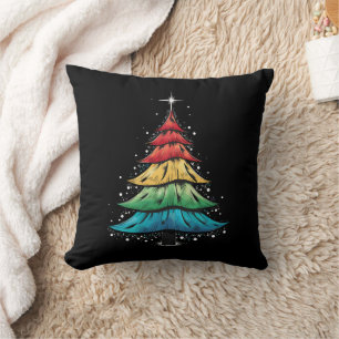 LGBTQ Pride Rainbow Flag Gay Christmas Tree Gifts Throw Pillow