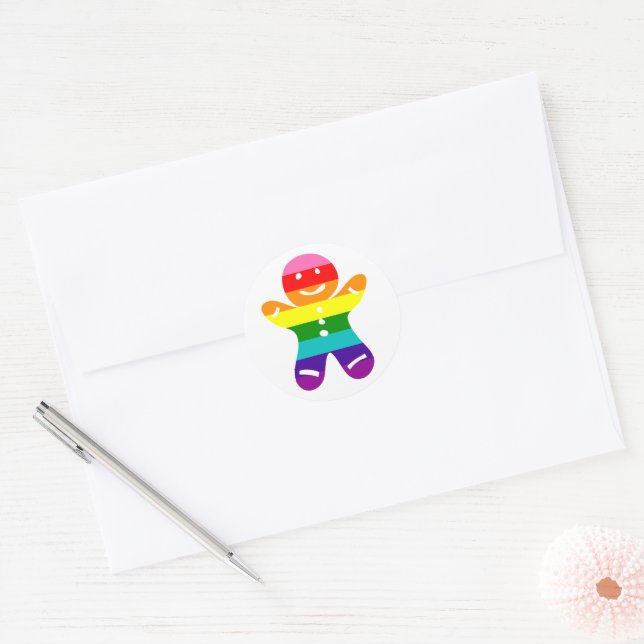 LGBTQ Pride Rainbow Gingerbread Christmas Cookie Classic Round Sticker (Envelope)