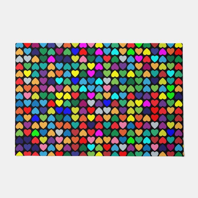 LGBTQ PRIDE RAINBOW HEARTS DOORMAT (Front)