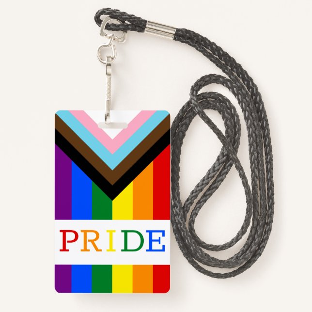 LGBTQ & Pride - Rainbow Progress Flag Badge (Back with Lanyard)