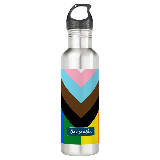 LGBTQ & Pride - Rainbow Progress Flag, Personalize 710 Ml Water Bottle (Front)