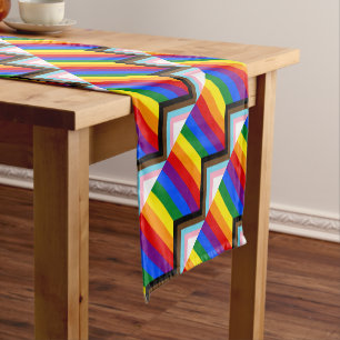 LGBTQ & Pride - Rainbow Progress Flag Short Table  Runner