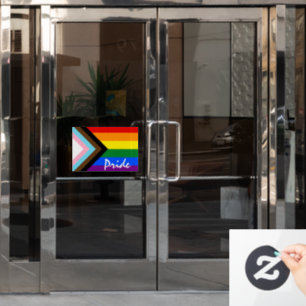 LGBTQ & Pride - Rainbow Progress Flag / text Window Cling