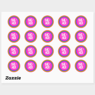 LGBTQ Pride Rainbow Pronouns She Her Classic Round Sticker
