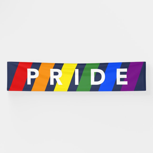 LGBTQ PRIDE Rainbow Stripes on Navy Blue Banner (Horizontal)
