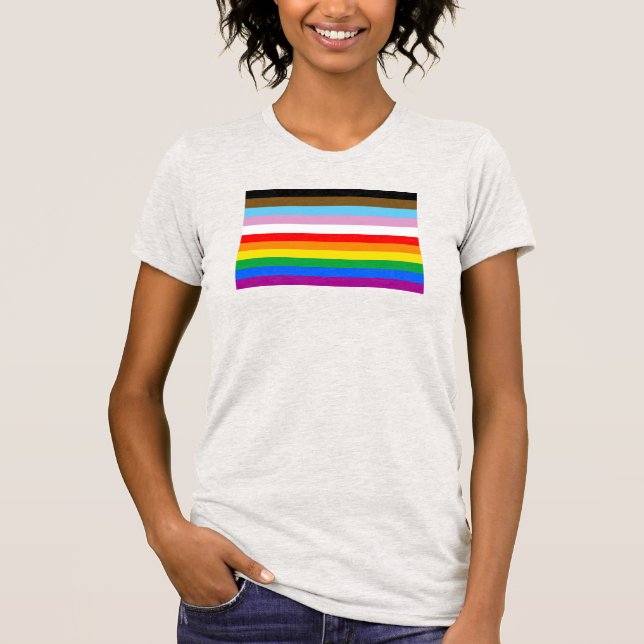 LGBTQ+ Progress Flag Stripes T-Shirt (Front)
