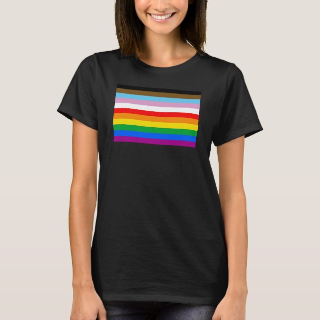 LGBTQ+ Progress Flag Stripes T-Shirt (Front)
