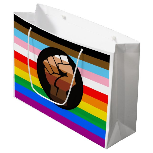 LGBTQ+ Progress POC Pride Flag Large Gift Bag (Front Angled)